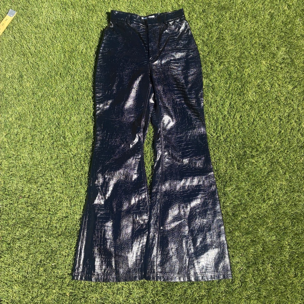 Mistress Rocks Size S 26x30 Black Rocker Flare Bootcut Croc Faux Leather Pants